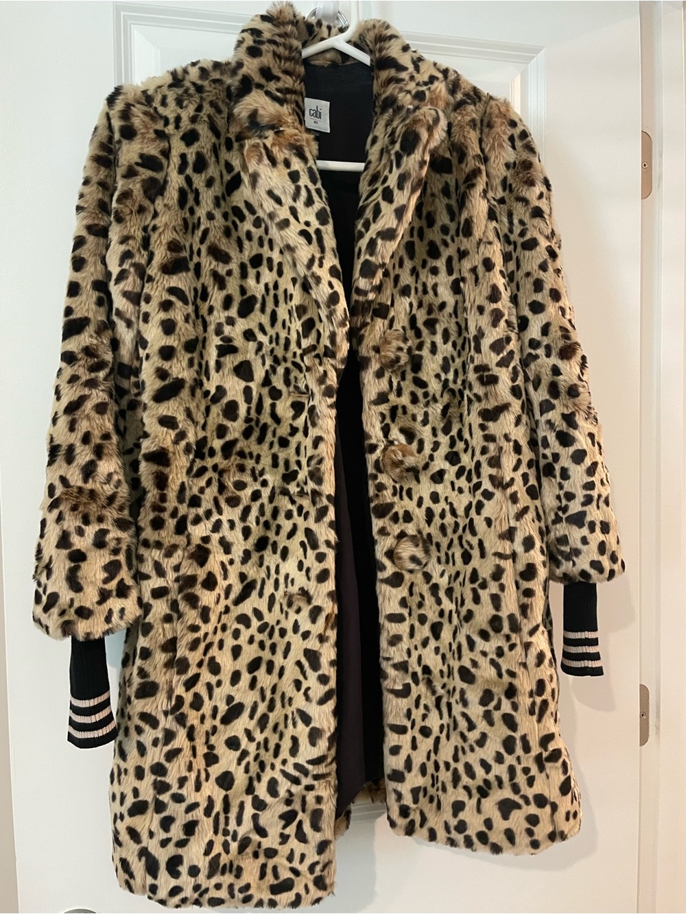 CAbi Josephine Leopard-Print Faux-Fur Coat in Beige and Black